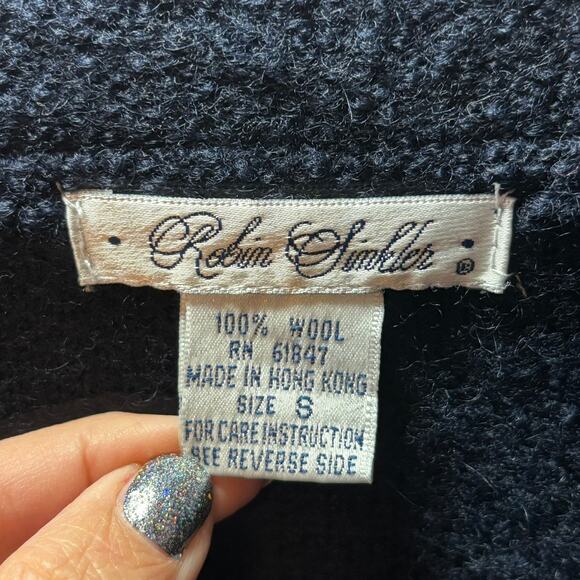 Vtg Robin Sinkler Wool Cardigan Sweater Size Small Navy Bear Applique Button Up - Picture 3 of 6